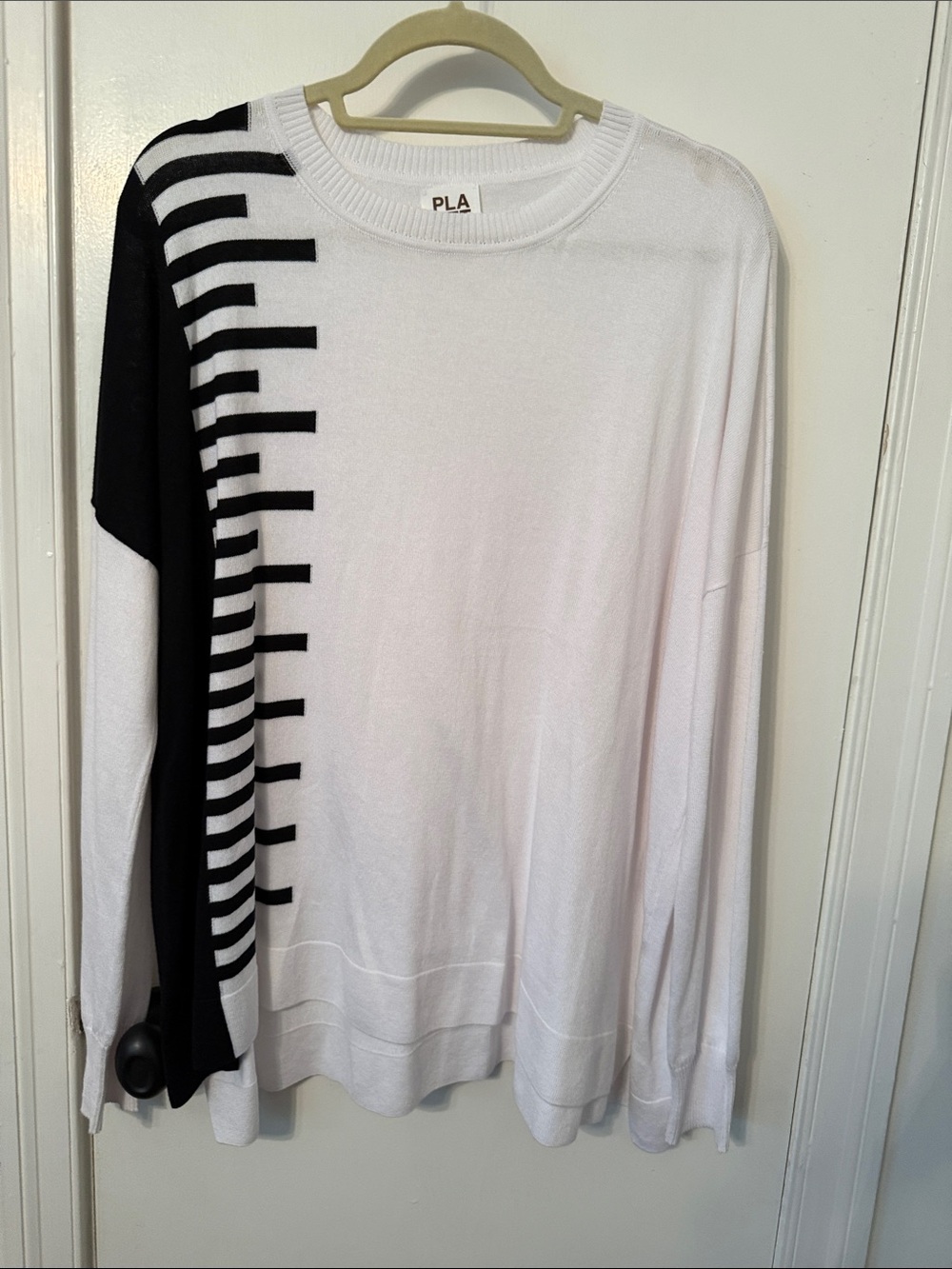 PLANET Women's White Long-Sleeve Tunic with Black Stripe Panel